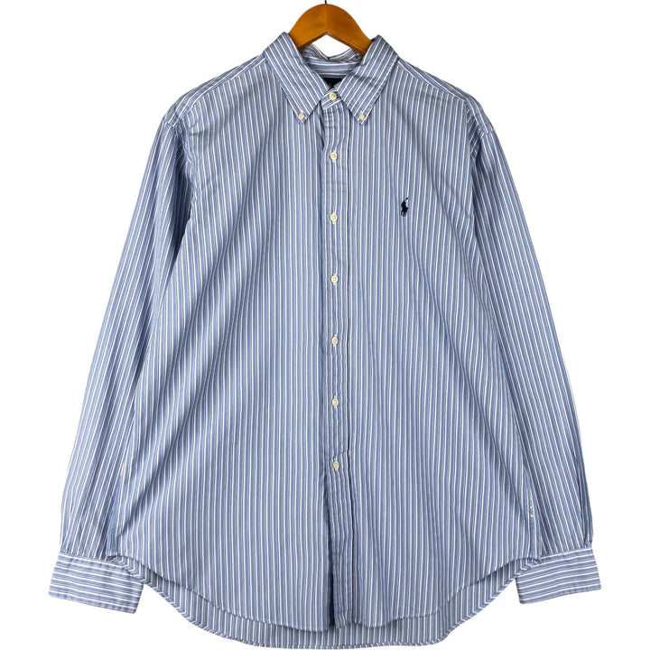 Ralph Lauren Classic Fit Long Sleeve Button Down Striped Shirt, Men's Size L cotton Blue type light blue Vintage Second Hand