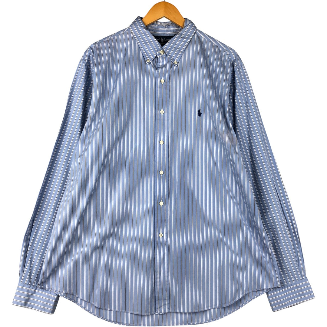 Ralph Lauren CUSTOM FIT long sleeve button down striped shirt men's XL size cotton Blue type light blue Vintage Second Hand