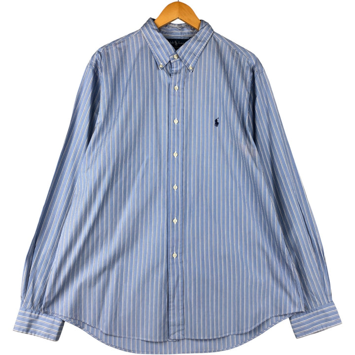 Ralph Lauren CUSTOM FIT long sleeve button down striped shirt men's XL size cotton Blue type light blue Vintage Second Hand