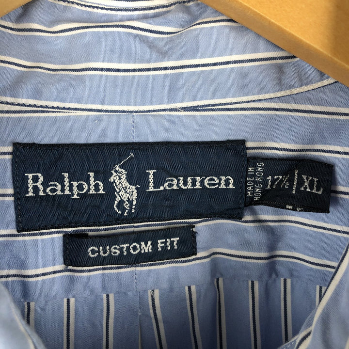 Ralph Lauren CUSTOM FIT long sleeve button down striped shirt men's XL size cotton Blue type light blue Vintage Second Hand