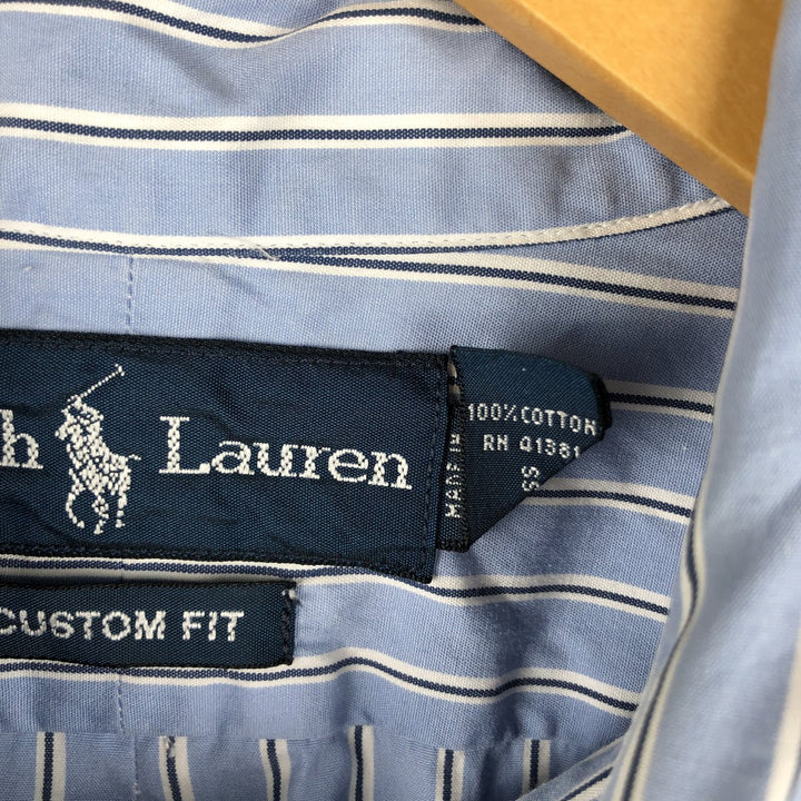 Ralph Lauren CUSTOM FIT long sleeve button down striped shirt men's XL size cotton Blue type light blue Vintage Second Hand