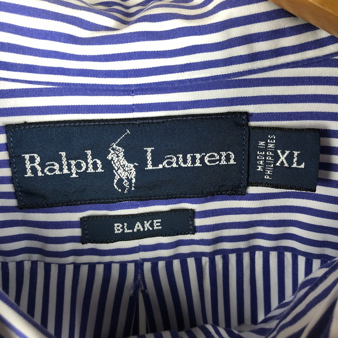 Ralph Lauren BLAKE long sleeve button-down striped shirt, men's size XL cotton blue type Vintage Second Hand
