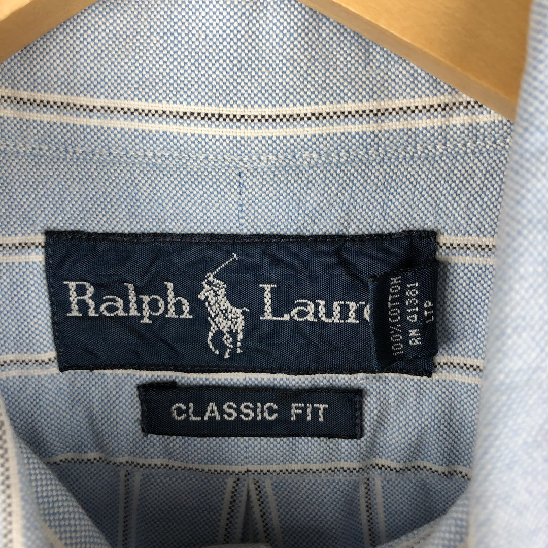 Ralph Lauren Classic Fit Long Sleeve Button Down Striped Shirt, Men's M cotton Blue type light blue Vintage Second Hand