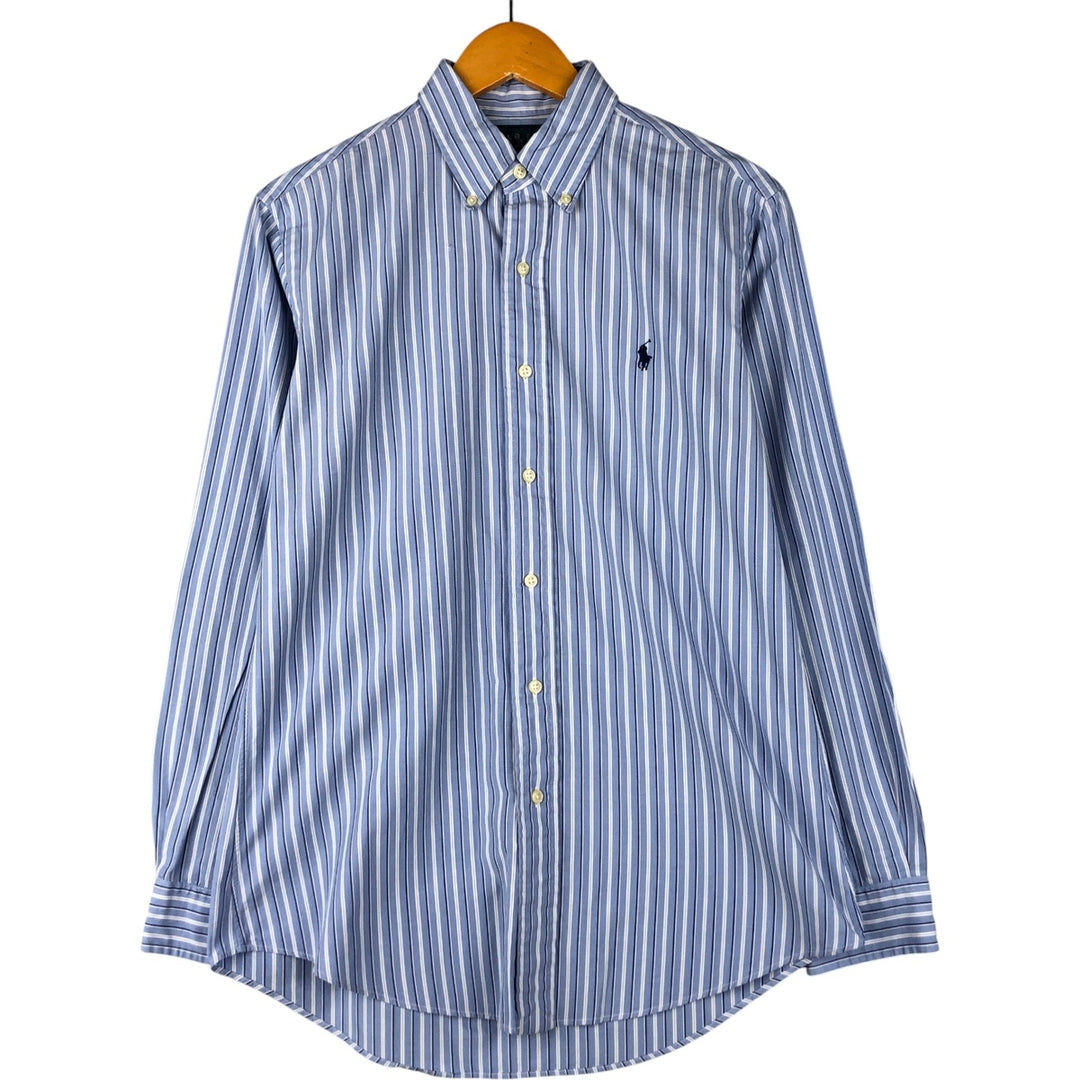 Ralph Lauren CUSTOM FIT long sleeve button down striped shirt men's size M cotton Blue type light blue Vintage Second Hand