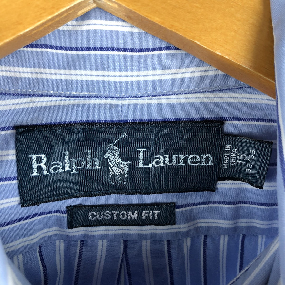 Ralph Lauren CUSTOM FIT long sleeve button down striped shirt men's size M cotton Blue type light blue Vintage Second Hand