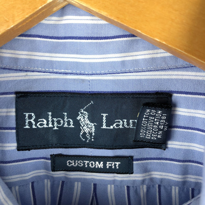 Ralph Lauren CUSTOM FIT long sleeve button down striped shirt men's size M cotton Blue type light blue Vintage Second Hand