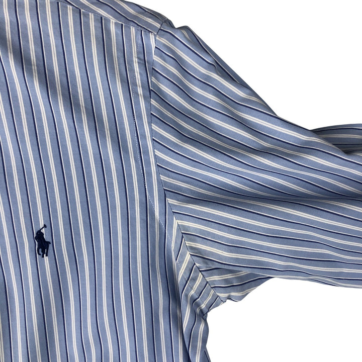 Ralph Lauren CUSTOM FIT long sleeve button down striped shirt men's size M cotton Blue type light blue Vintage Second Hand