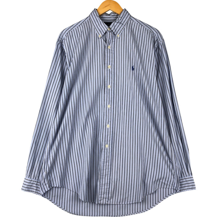 Ralph Lauren Classic Fit Long Sleeve Button Down Striped Shirt, Men's Size L cotton Blue type light blue Vintage Second Hand