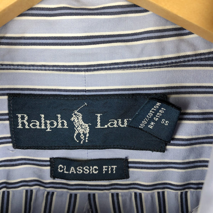 Ralph Lauren Classic Fit Long Sleeve Button Down Striped Shirt, Men's Size L cotton Blue type light blue Vintage Second Hand