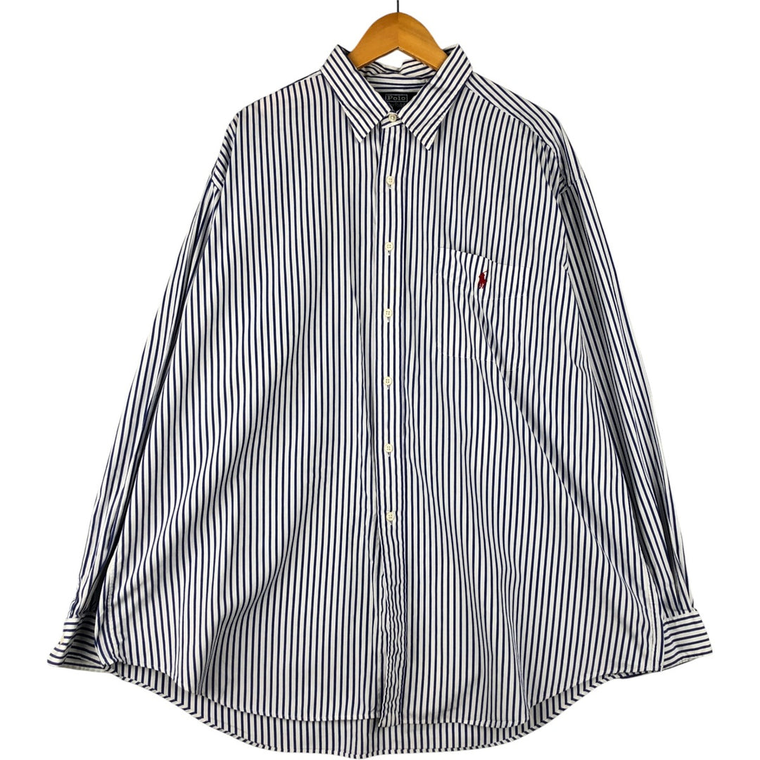 Ralph Lauren POLO by Ralph Lauren LOWELL SPORT long-sleeved striped shirt, men's size XXL cotton blue type Vintage Second Hand