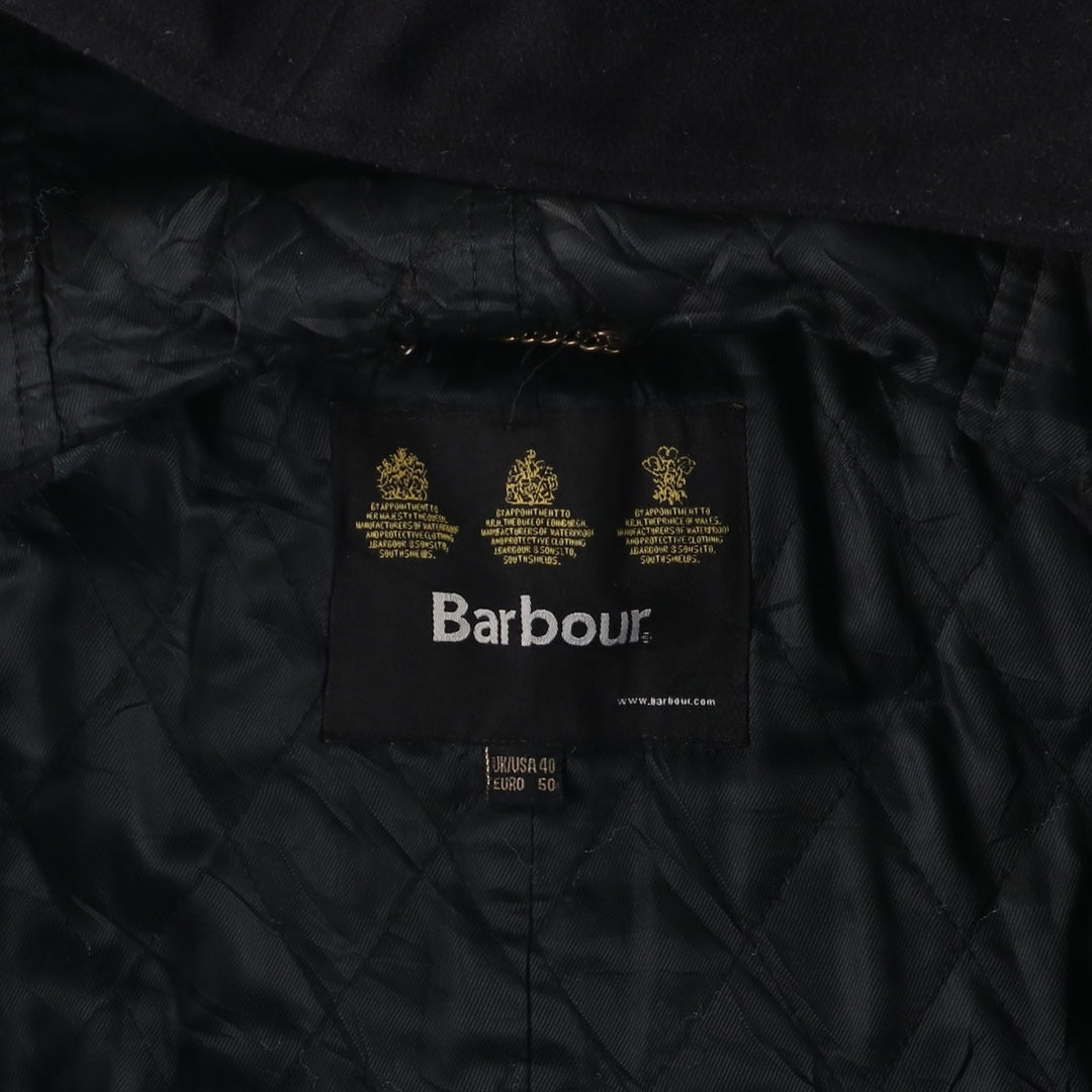 2000s~ Barbour 3 Warrant Padded Hooded Wool Half Coat, Men's Size L wool black type Vintage Second Hand