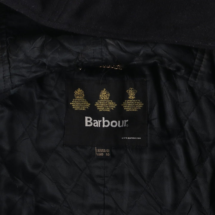 2000s~ Barbour 3 Warrant Padded Hooded Wool Half Coat, Men's Size L wool black type Vintage Second Hand