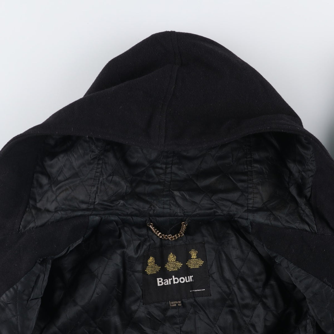 2000s~ Barbour 3 Warrant Padded Hooded Wool Half Coat, Men's Size L wool black type Vintage Second Hand