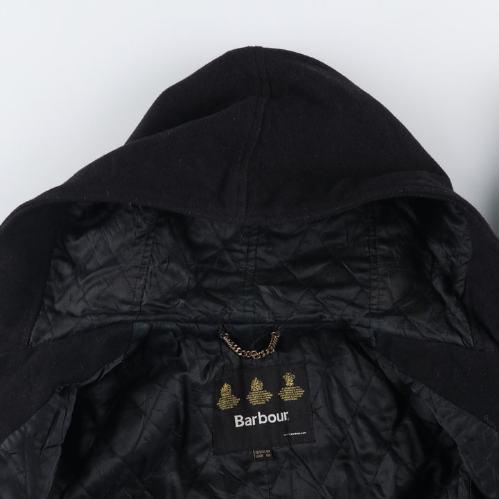 2000s~ Barbour 3 Warrant Padded Hooded Wool Half Coat, Men's Size L wool black type Vintage Second Hand