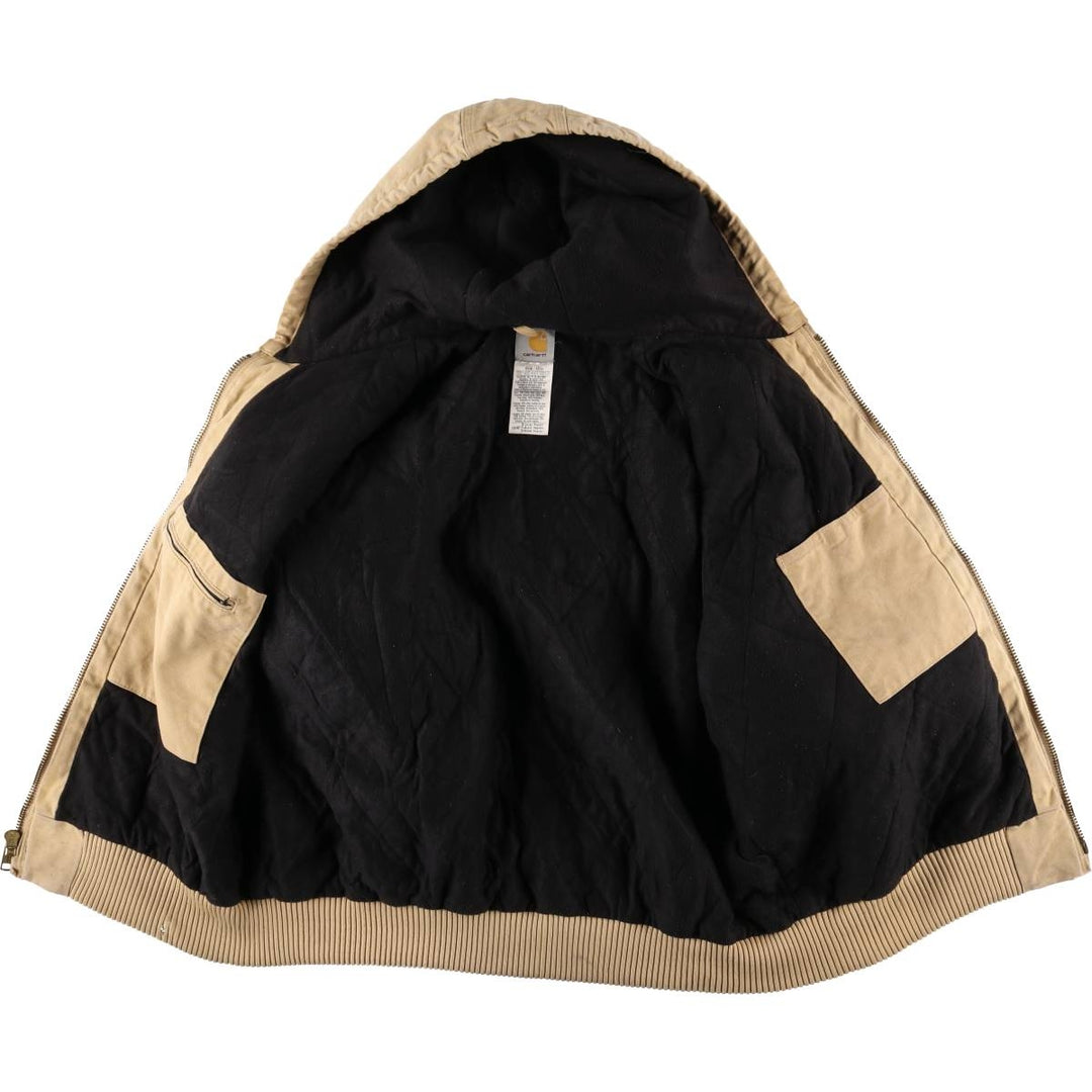 2000'S Carhartt Active Jacket, Padded Duck Full Zip Hoodie, Men's Size XL cotton ocher yellow type Vintage Second Hand