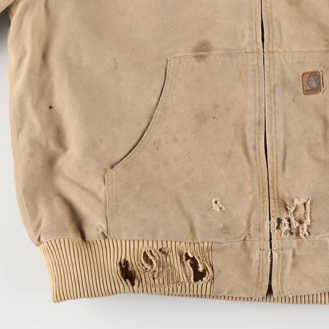 2000'S Carhartt Active Jacket, Padded Duck Full Zip Hoodie, Men's Size XL cotton ocher yellow type Vintage Second Hand