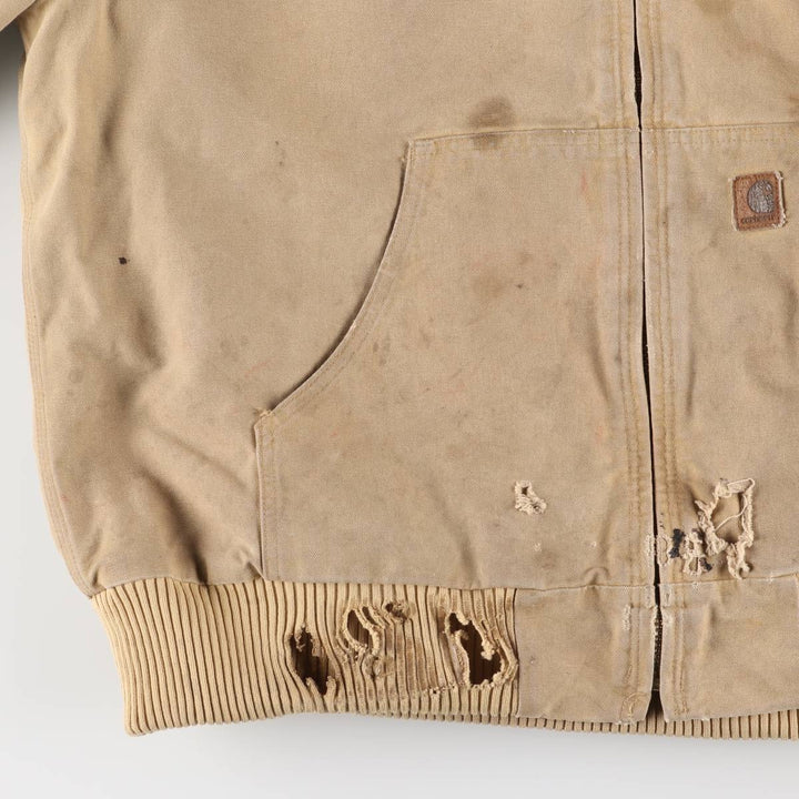 2000'S Carhartt Active Jacket, Padded Duck Full Zip Hoodie, Men's Size XL cotton ocher yellow type Vintage Second Hand