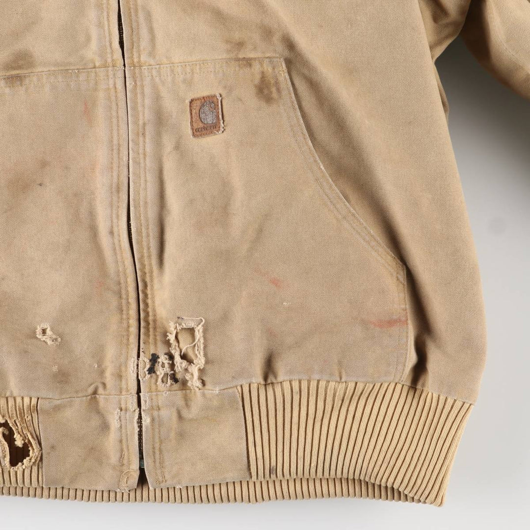 2000'S Carhartt Active Jacket, Padded Duck Full Zip Hoodie, Men's Size XL cotton ocher yellow type Vintage Second Hand