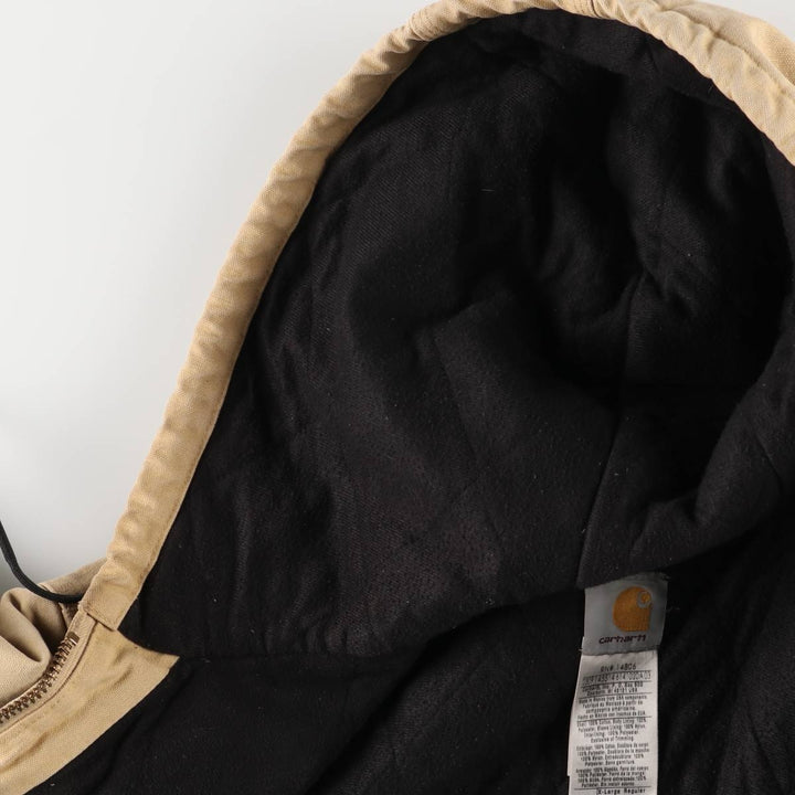 2000'S Carhartt Active Jacket, Padded Duck Full Zip Hoodie, Men's Size XL cotton ocher yellow type Vintage Second Hand