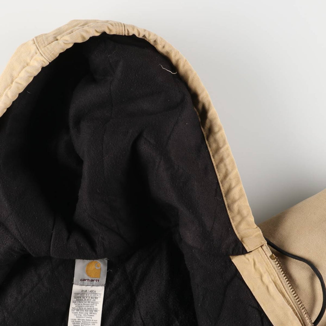 2000'S Carhartt Active Jacket, Padded Duck Full Zip Hoodie, Men's Size XL cotton ocher yellow type Vintage Second Hand