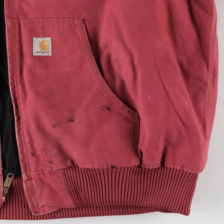 00'S Carhartt Active Jacket, Padded Duck Full Zip Hoodie, Men's XXL unclear red type Vintage Second Hand