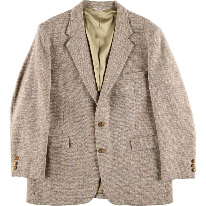 80s-90'S Today's Man Harris Tweed Herringbone Wool Tailored Jacket, Made in USA, Men's Size XL wool Beige type Vintage Second Hand