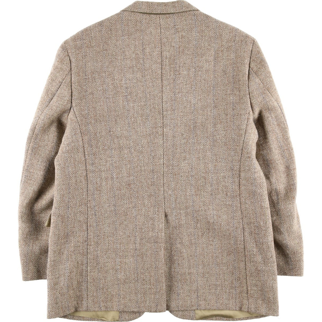 80s-90'S Today's Man Harris Tweed Herringbone Wool Tailored Jacket, Made in USA, Men's Size XL wool Beige type Vintage Second Hand
