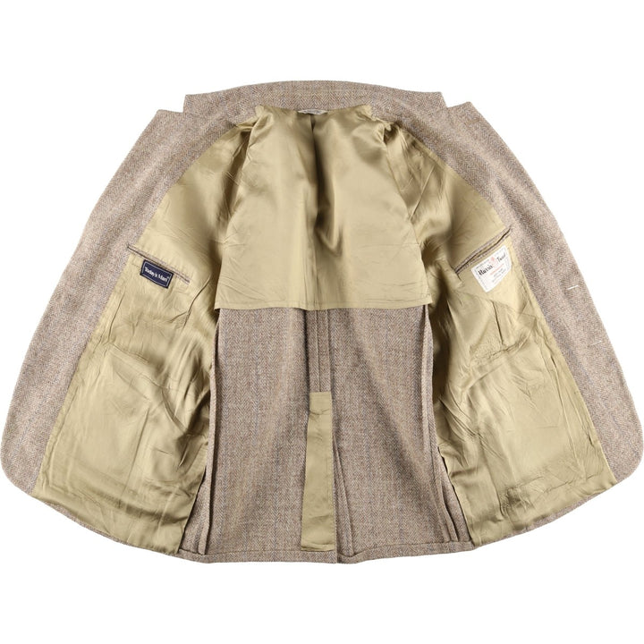 80s-90'S Today's Man Harris Tweed Herringbone Wool Tailored Jacket, Made in USA, Men's Size XL wool Beige type Vintage Second Hand