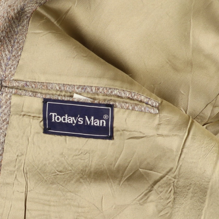 80s-90'S Today's Man Harris Tweed Herringbone Wool Tailored Jacket, Made in USA, Men's Size XL wool Beige type Vintage Second Hand