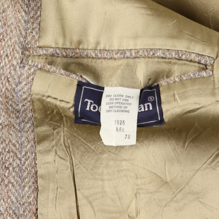 80s-90'S Today's Man Harris Tweed Herringbone Wool Tailored Jacket, Made in USA, Men's Size XL wool Beige type Vintage Second Hand
