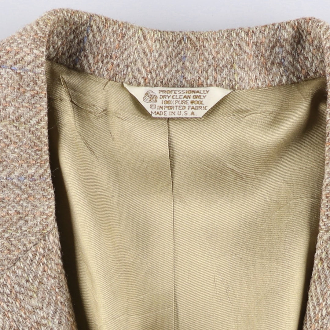 80s-90'S Today's Man Harris Tweed Herringbone Wool Tailored Jacket, Made in USA, Men's Size XL wool Beige type Vintage Second Hand