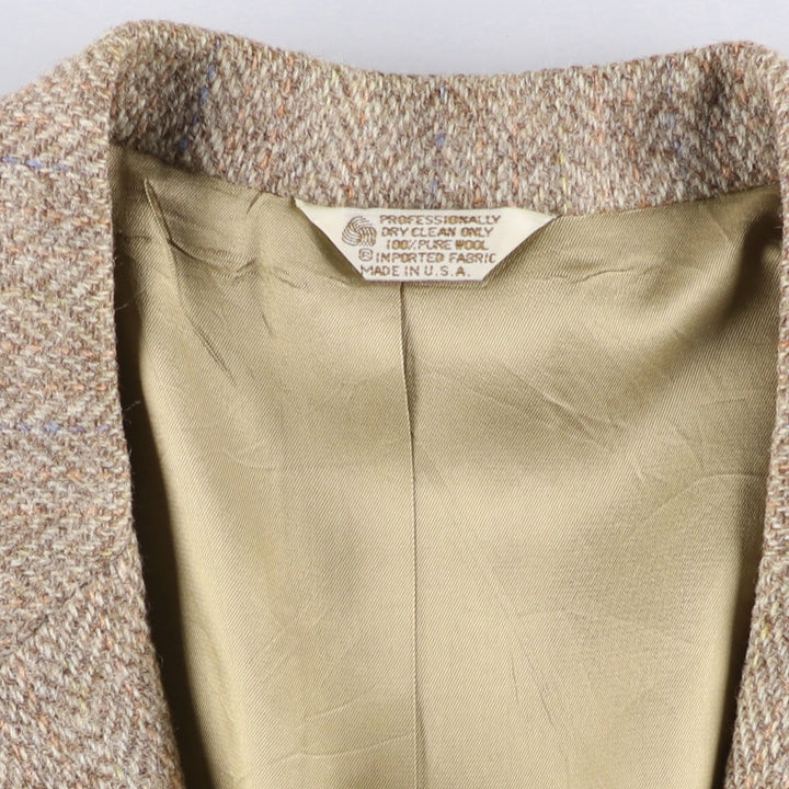 80s-90'S Today's Man Harris Tweed Herringbone Wool Tailored Jacket, Made in USA, Men's Size XL wool Beige type Vintage Second Hand