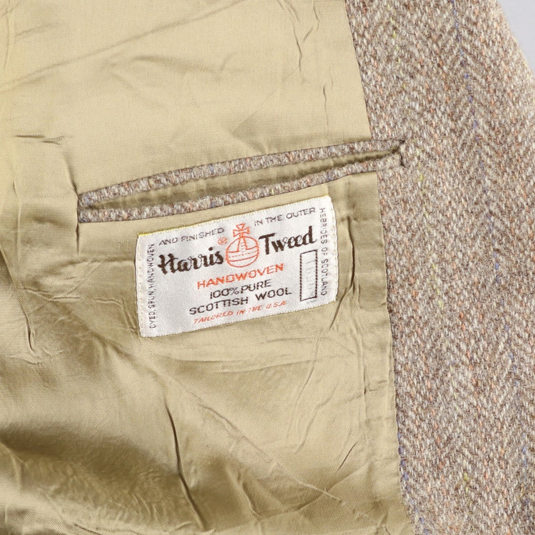 80s-90'S Today's Man Harris Tweed Herringbone Wool Tailored Jacket, Made in USA, Men's Size XL wool Beige type Vintage Second Hand