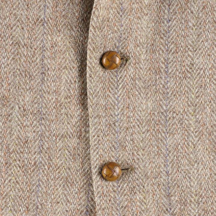 80s-90'S Today's Man Harris Tweed Herringbone Wool Tailored Jacket, Made in USA, Men's Size XL wool Beige type Vintage Second Hand