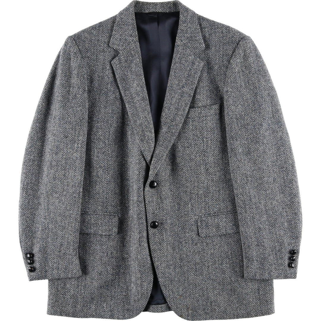 1980s-1990'S Stafford Harris Tweed Herringbone Wool Tailored Jacket, Made in USA, Men's Size Medium wool gray type Vintage Second Hand