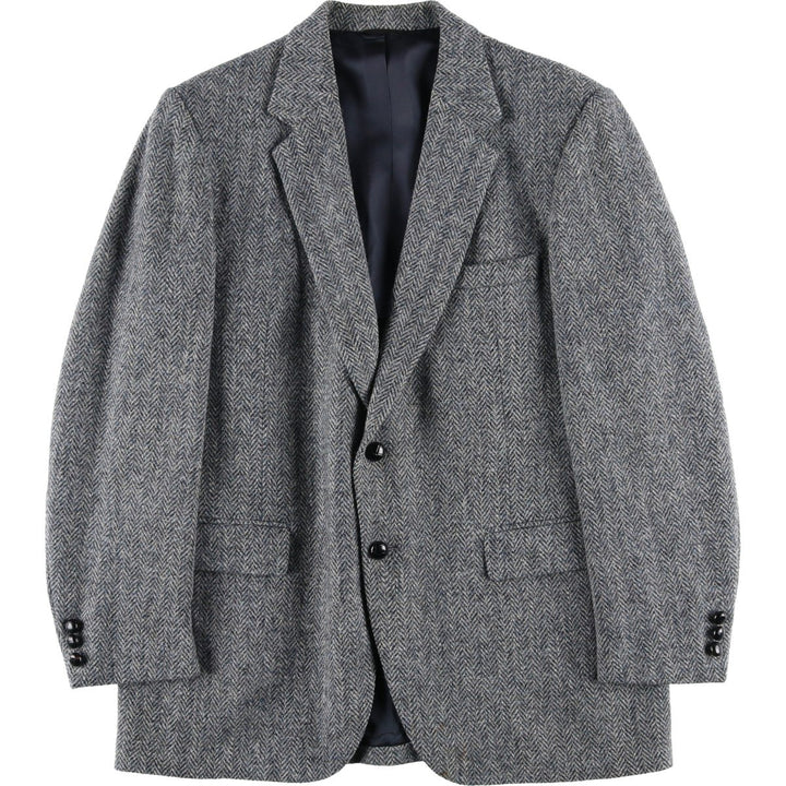 1980s-1990'S Stafford Harris Tweed Herringbone Wool Tailored Jacket, Made in USA, Men's Size Medium wool gray type Vintage Second Hand