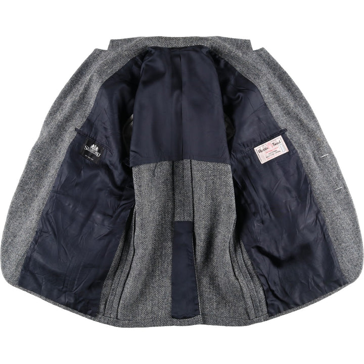 1980s-1990'S Stafford Harris Tweed Herringbone Wool Tailored Jacket, Made in USA, Men's Size Medium wool gray type Vintage Second Hand