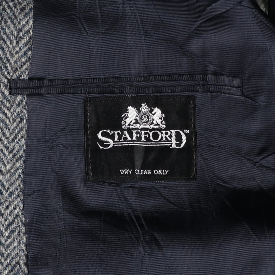 1980s-1990'S Stafford Harris Tweed Herringbone Wool Tailored Jacket, Made in USA, Men's Size Medium wool gray type Vintage Second Hand