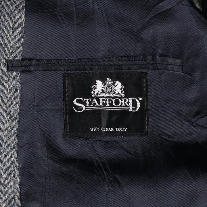 1980s-1990'S Stafford Harris Tweed Herringbone Wool Tailored Jacket, Made in USA, Men's Size Medium wool gray type Vintage Second Hand