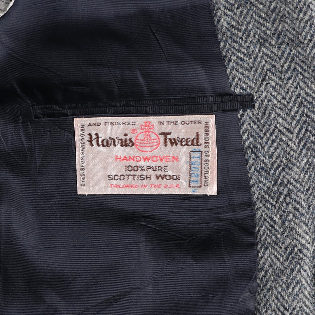 1980s-1990'S Stafford Harris Tweed Herringbone Wool Tailored Jacket, Made in USA, Men's Size Medium wool gray type Vintage Second Hand