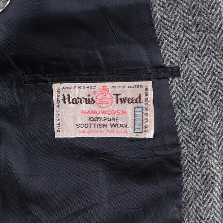 1980s-1990'S Stafford Harris Tweed Herringbone Wool Tailored Jacket, Made in USA, Men's Size Medium wool gray type Vintage Second Hand