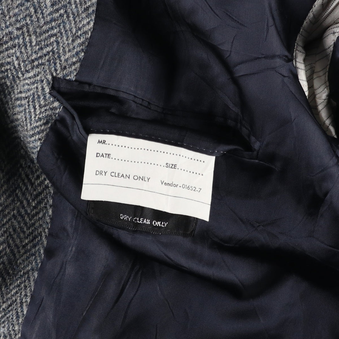 1980s-1990'S Stafford Harris Tweed Herringbone Wool Tailored Jacket, Made in USA, Men's Size Medium wool gray type Vintage Second Hand