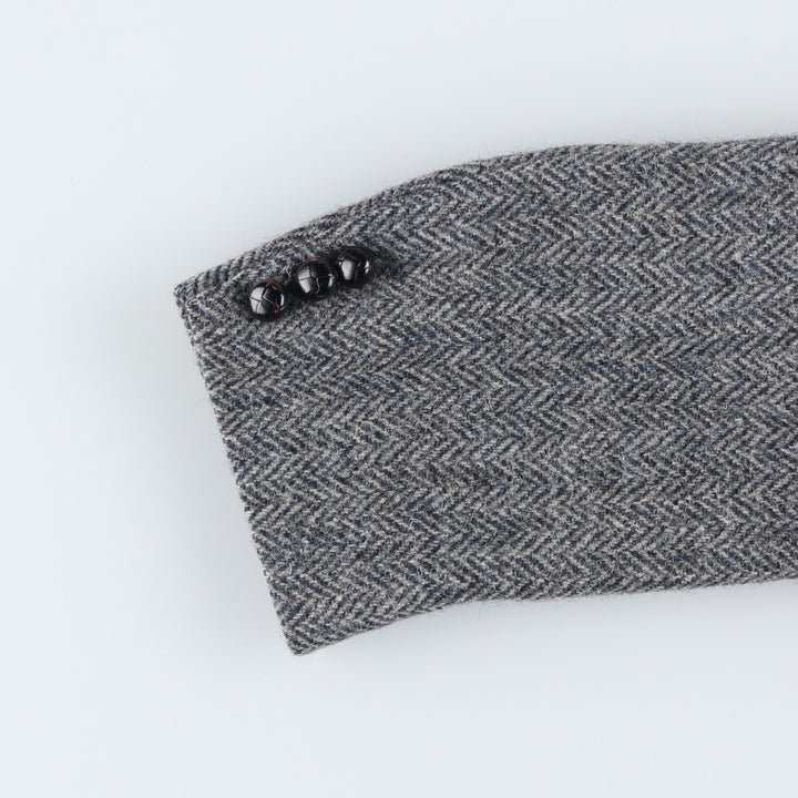 1980s-1990'S Stafford Harris Tweed Herringbone Wool Tailored Jacket, Made in USA, Men's Size Medium wool gray type Vintage Second Hand