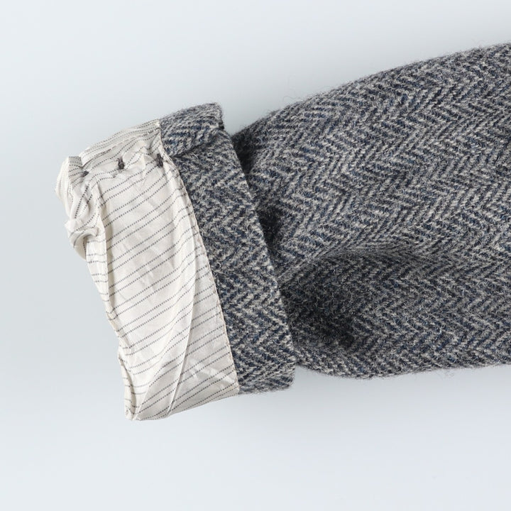 1980s-1990'S Stafford Harris Tweed Herringbone Wool Tailored Jacket, Made in USA, Men's Size Medium wool gray type Vintage Second Hand