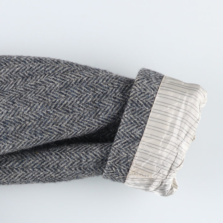 1980s-1990'S Stafford Harris Tweed Herringbone Wool Tailored Jacket, Made in USA, Men's Size Medium wool gray type Vintage Second Hand