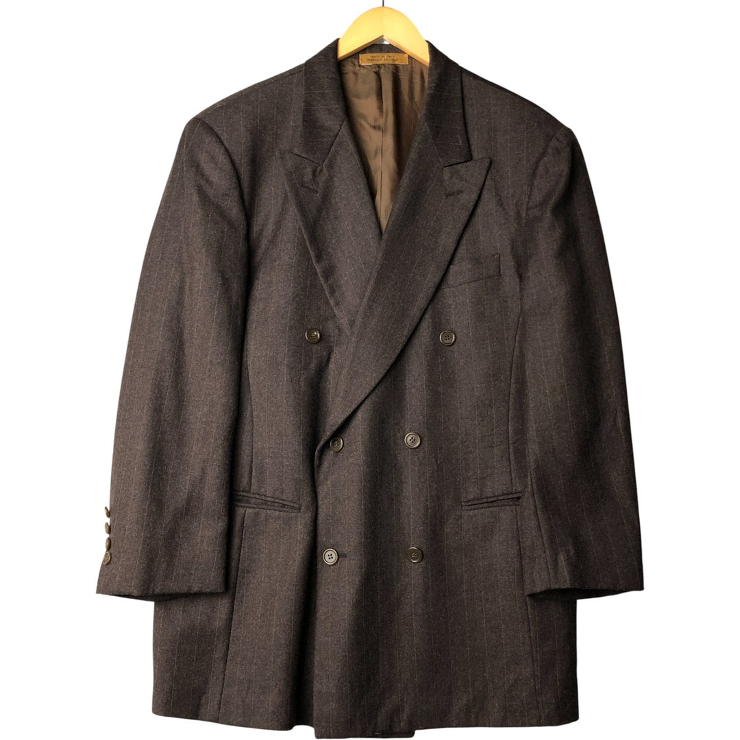 DONNA KARAN SIGNATURE Striped Pattern Double-Breasted Peak Lapel Tailored Jacket, Made in Italy, Men's Size Medium unclear brown type Vintage Second Hand