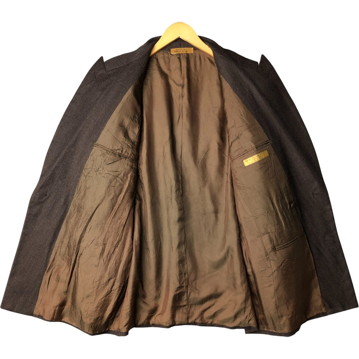 DONNA KARAN SIGNATURE Striped Pattern Double-Breasted Peak Lapel Tailored Jacket, Made in Italy, Men's Size Medium unclear brown type Vintage Second Hand