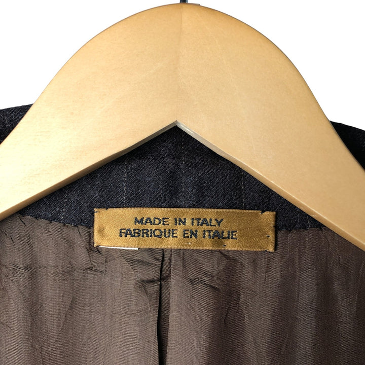 DONNA KARAN SIGNATURE Striped Pattern Double-Breasted Peak Lapel Tailored Jacket, Made in Italy, Men's Size Medium unclear brown type Vintage Second Hand