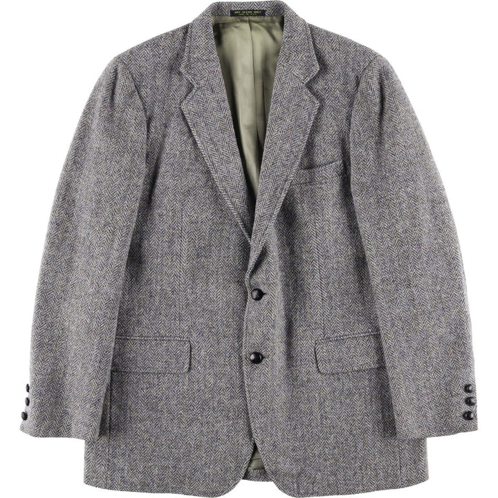 80s-90'S Adams Row Harris Tweed Herringbone Wool Tailored Jacket, Made in USA, Men's Size Medium wool gray type Vintage Second Hand