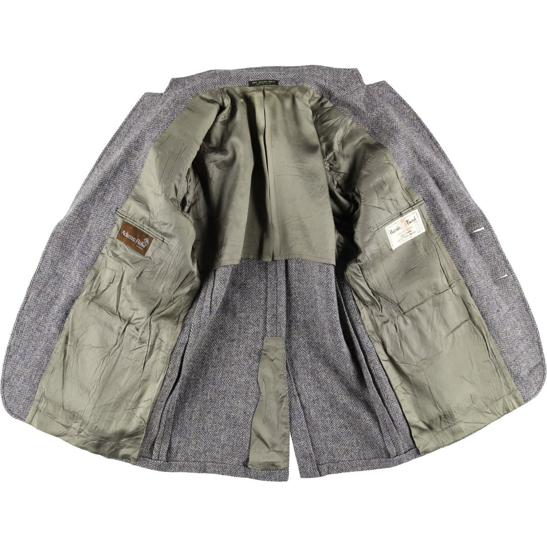 80s-90'S Adams Row Harris Tweed Herringbone Wool Tailored Jacket, Made in USA, Men's Size Medium wool gray type Vintage Second Hand